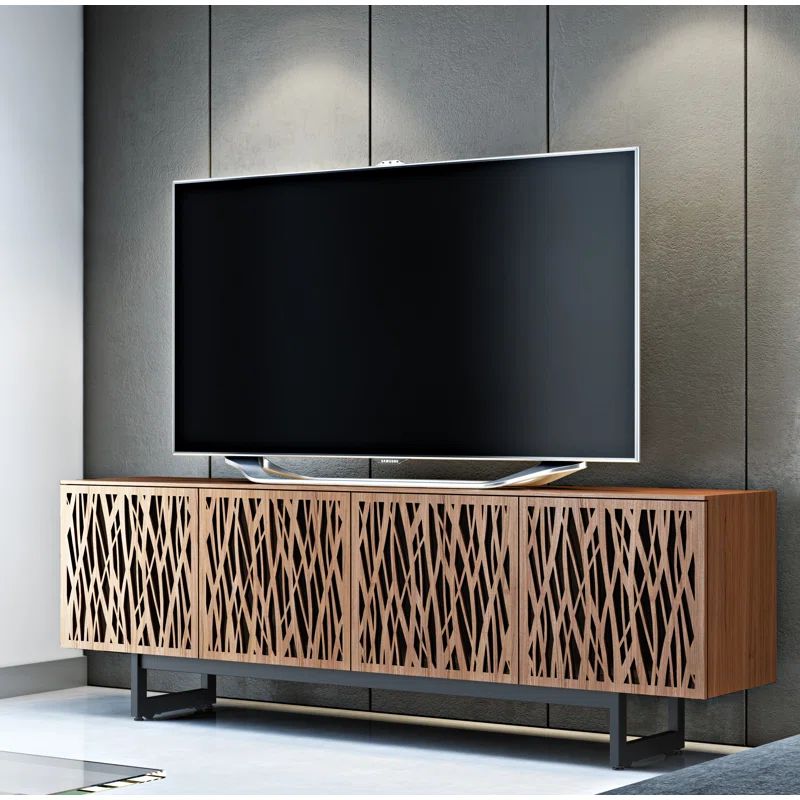 Natural Walnut 79'' Media Console with Perforated Steel