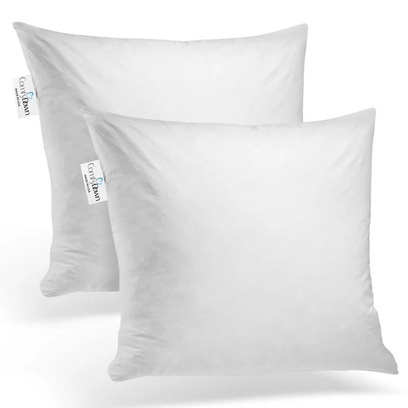 Set of Two 24" White Cotton Down Feather Throw Pillows