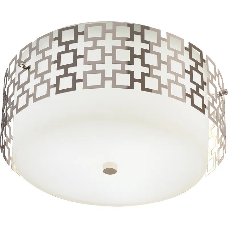 Polished Nickel Glass Drum Indoor/Outdoor Flush Mount