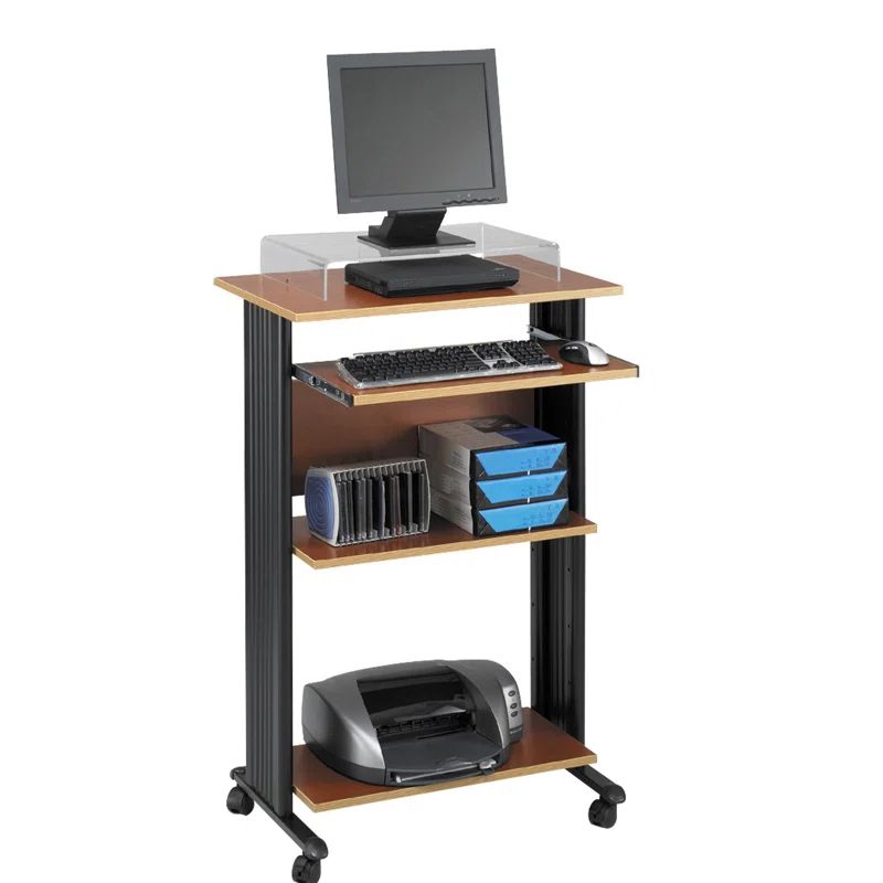 Cherry Wood Standing Workstation with Keyboard Tray