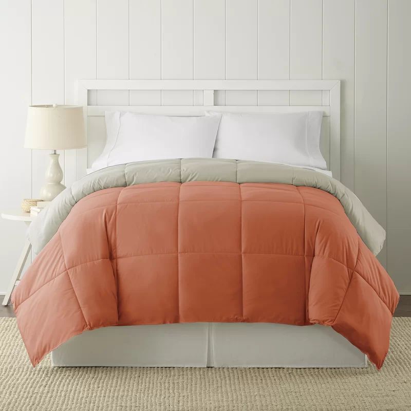 Twin Orange Rust and Oatmeal Reversible Down Alternative Comforter