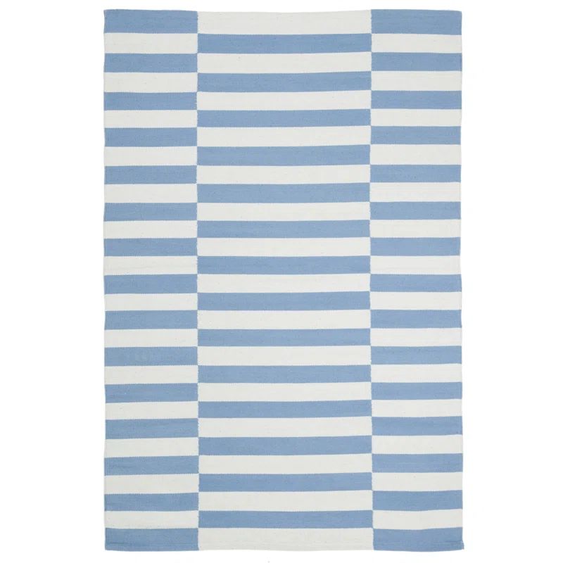 Blue Stripe Flat Woven Cotton 4' x 6' Area Rug
