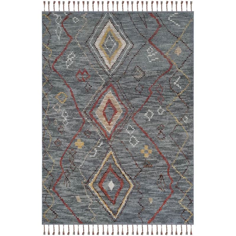 Boho-Modern Denim Blue Hand-Knotted Wool 4' x 6' Area Rug