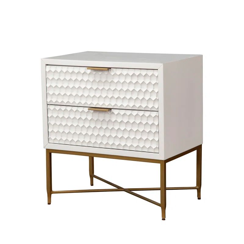 White Mahogany and MDF 2-Drawer Nightstand with Metal Handles