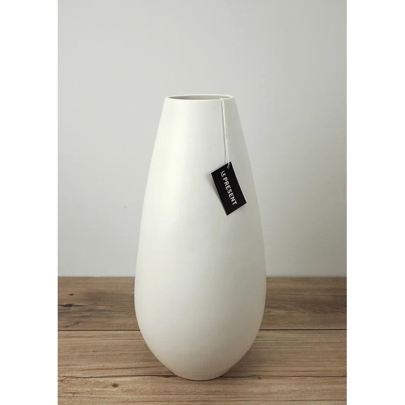 White Tall Ceramic Table Vase 13.7" for Bouquets