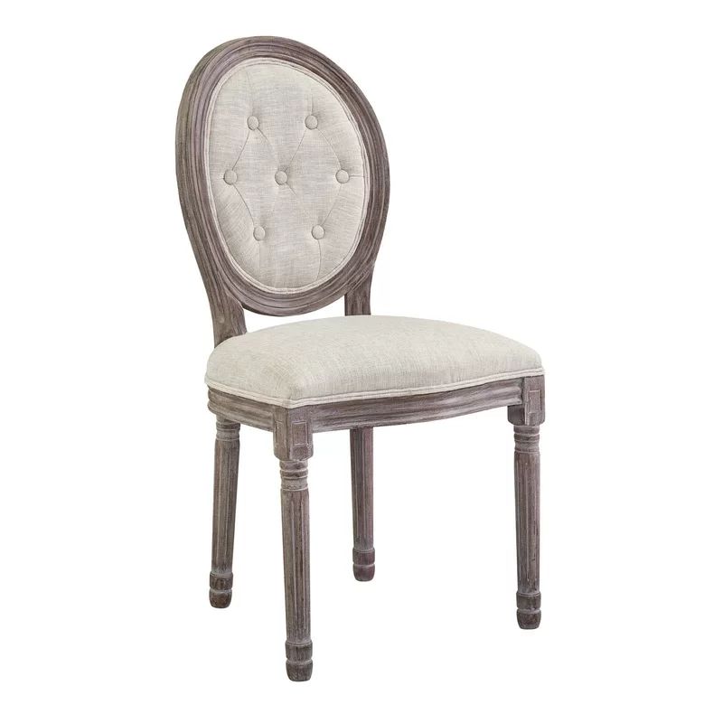 Elegant Beige Upholstered Wood Side Chair with Button Tufted Trim