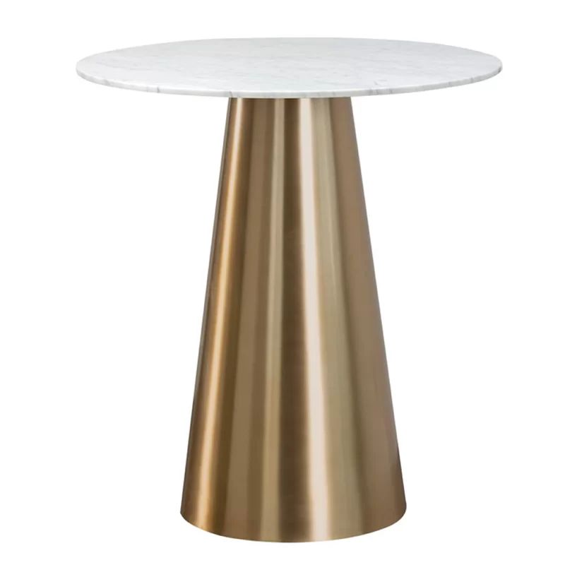 Elegant Round Marble 35.5" Counter Height Dining Table in Gold/White