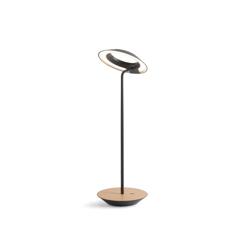 Adjustable Matte Black and White Oak LED Desk Lamp