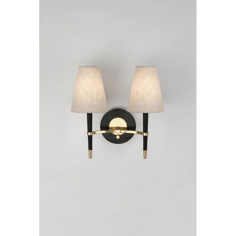 Elegant Ebony and Brass Dimmable Wall Sconce with Natural Linen Shade
