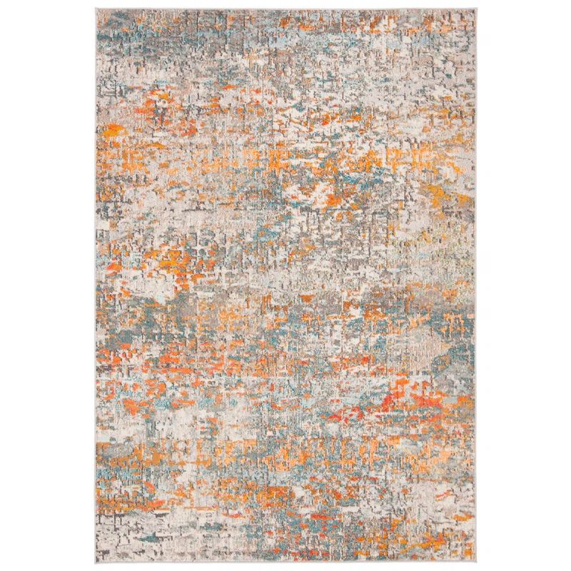 Grey/Orange Abstract Synthetic 26" Flat Woven Area Rug