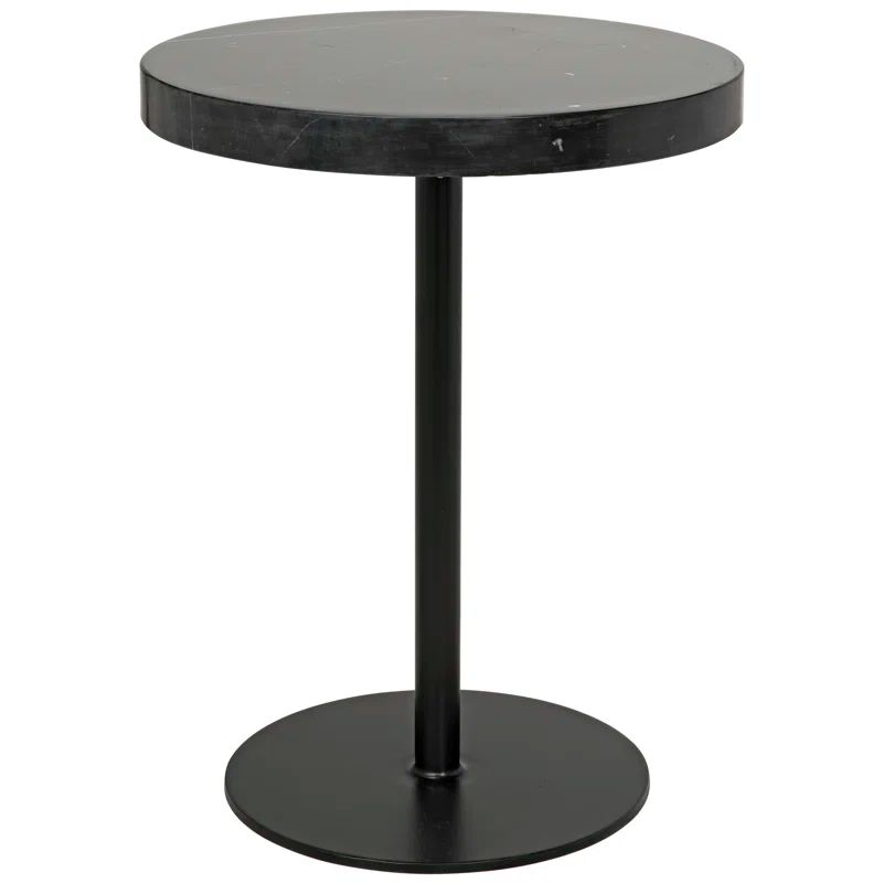 Round Black Marble and Metal End Table