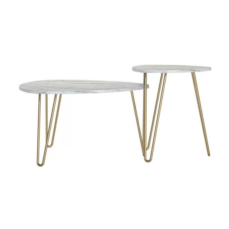 Athena White Marble and Gold Metal Hairpin Nesting Tables