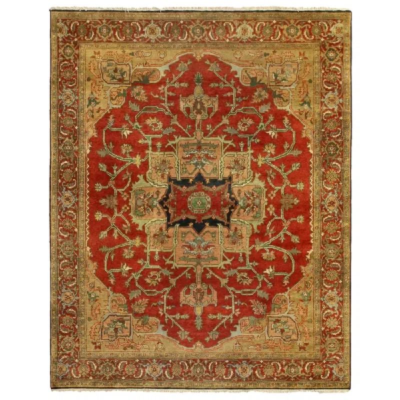 Hand-Knotted Rust and Gold Wool 10' x 14' Area Rug