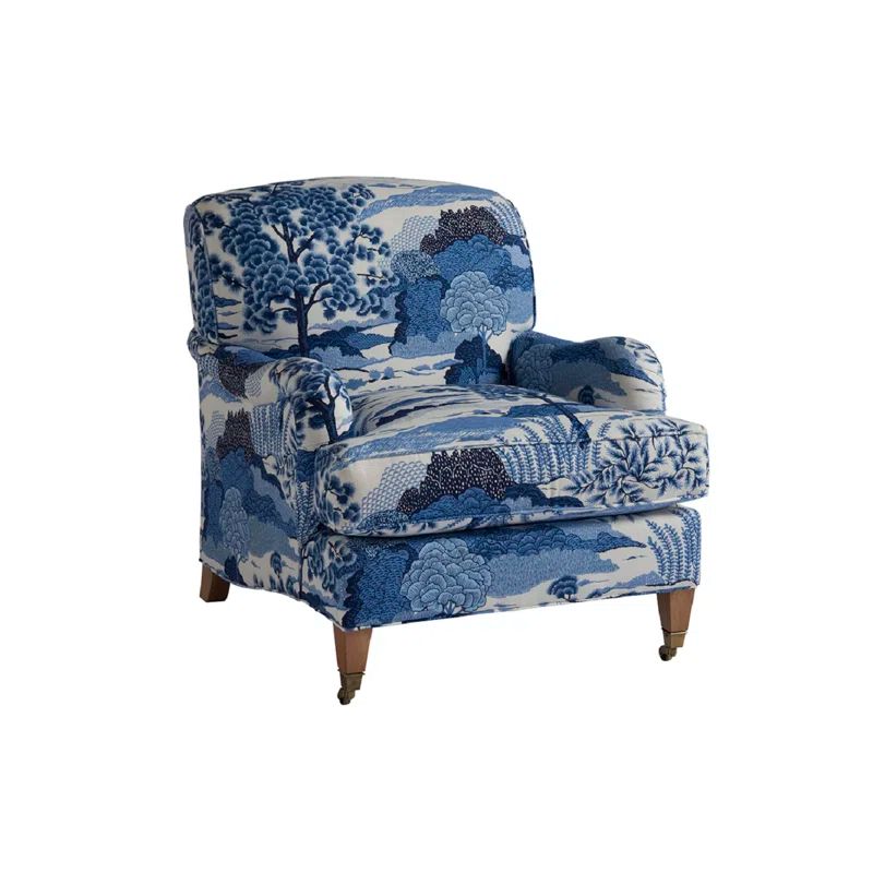 Laguna Sands Blue Stripe Upholstered Armchair with Brass Casters