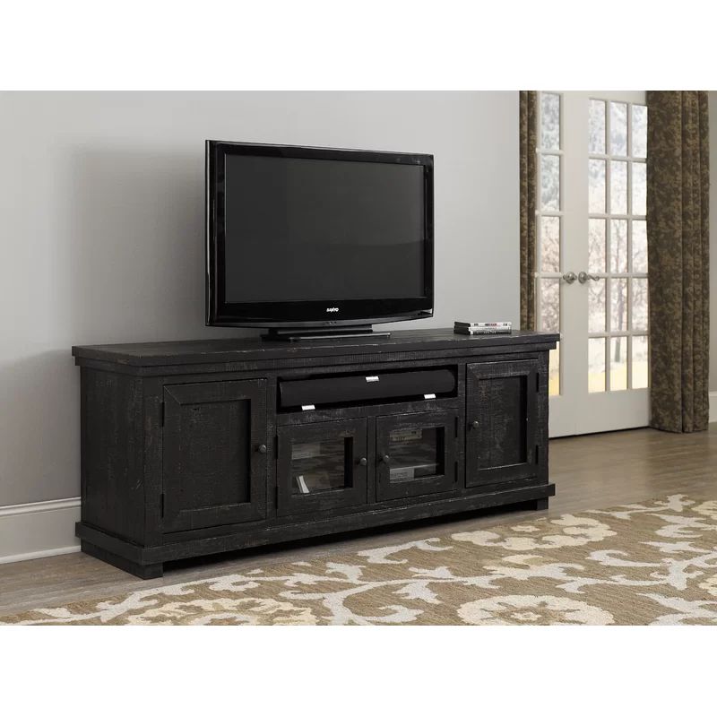Rustic Black Salvaged Wood 74" Entertainment Console with Cabinet