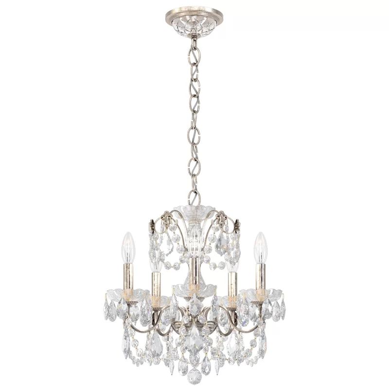 Mini Antique Silver Crystal 5-Light Chandelier