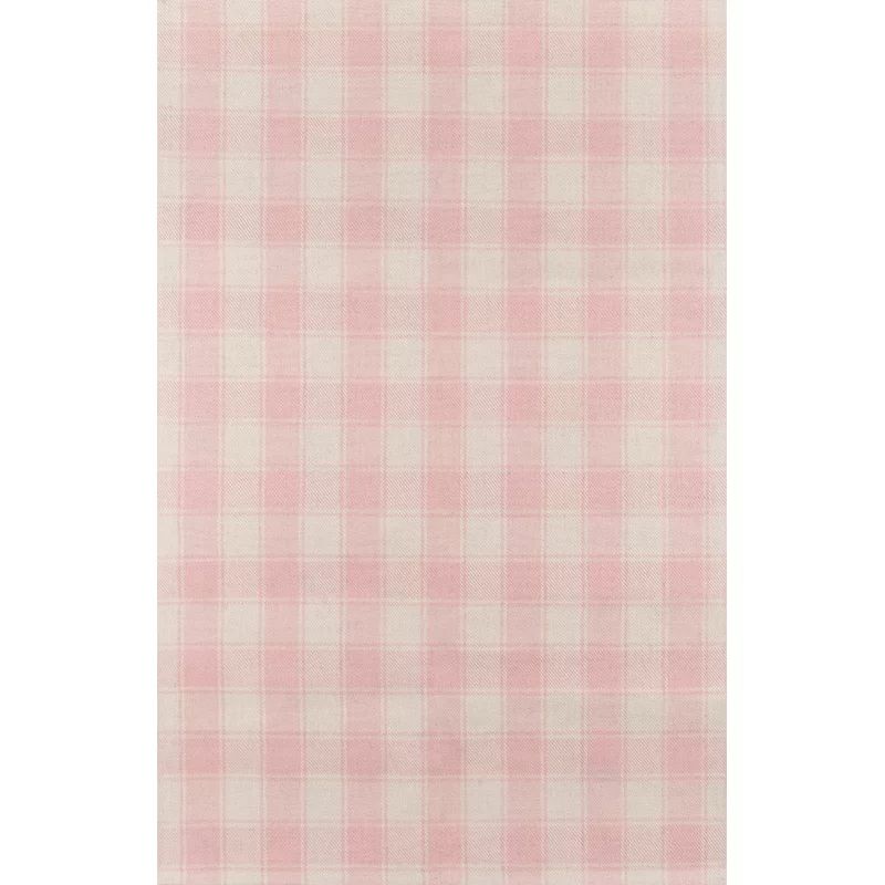 Classic Plaid Pink and White Hand-Woven Wool Rug 5' x 8'
