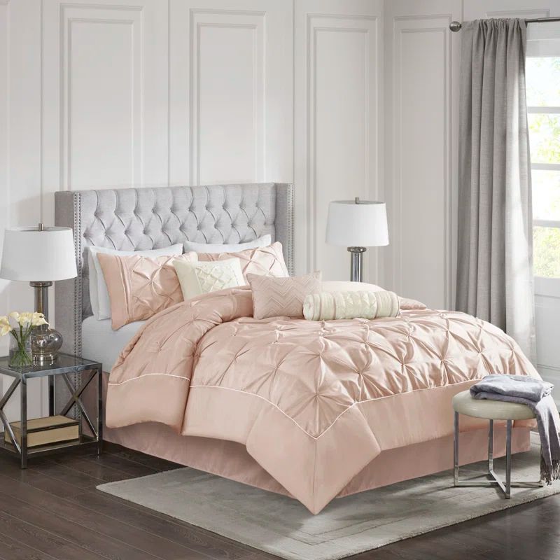 Blush Tufted 7-Piece Queen Comforter Set