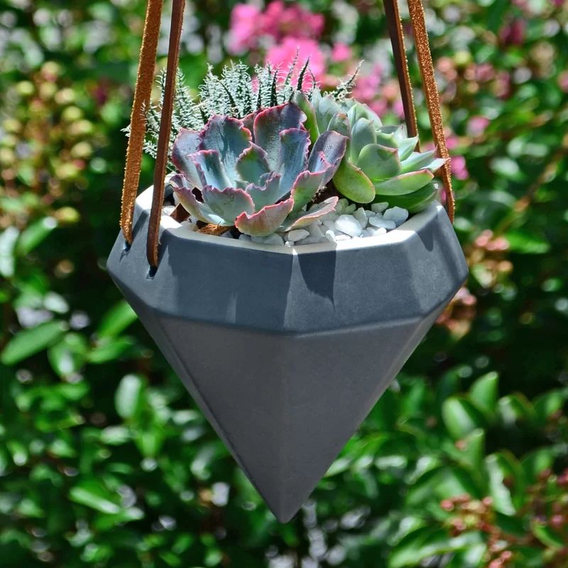 Guilford Glam Modern Dark Grey Ceramic Cone Hanging Planter