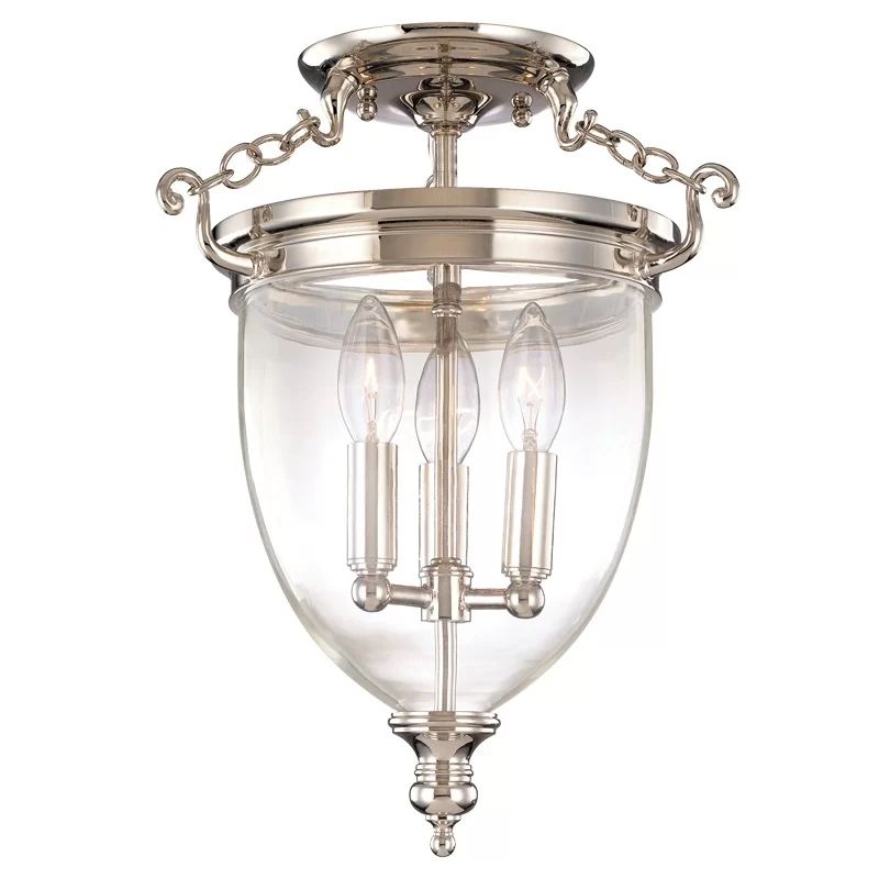 Regency Elegance 11" 3-Light Polished Nickel & Glass Jar Semi-Flush Mount