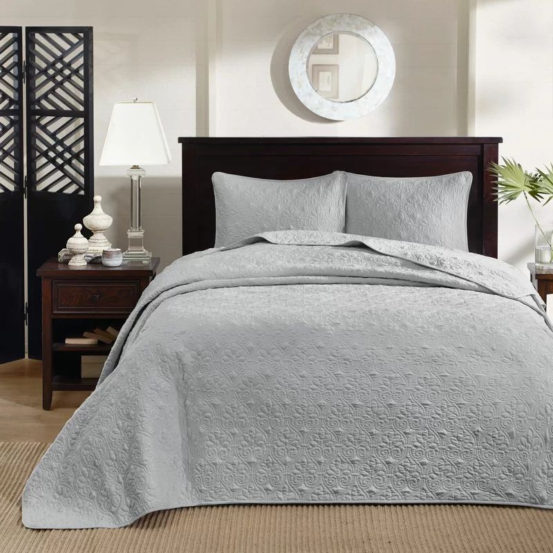 Gray King Reversible Microfiber Bedspread Set with Cotton Fill