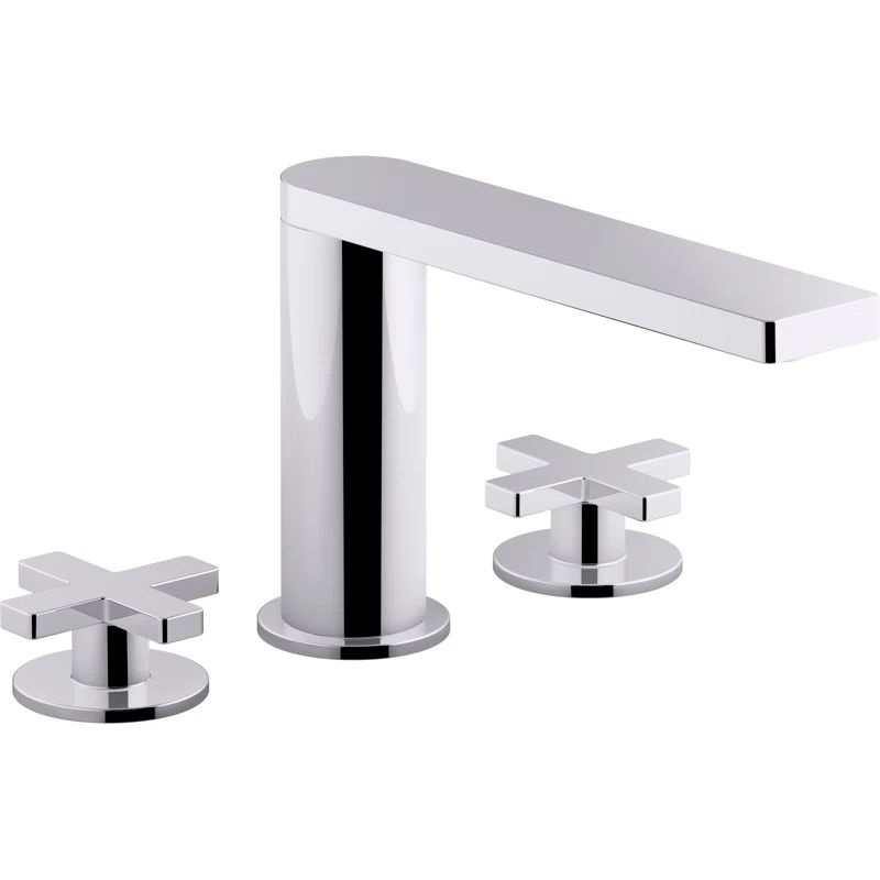 Polished Chrome Widespread Bathroom Faucet with Cross Handles