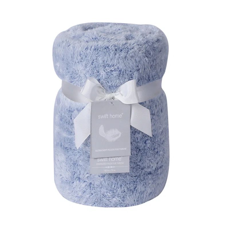 Blue Ultra Plush Faux Fur Reversible Throw Blanket