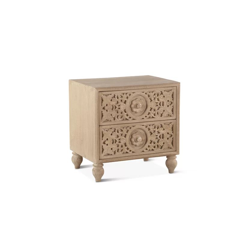 Natural Whitewash Mango Wood 2-Drawer Nightstand