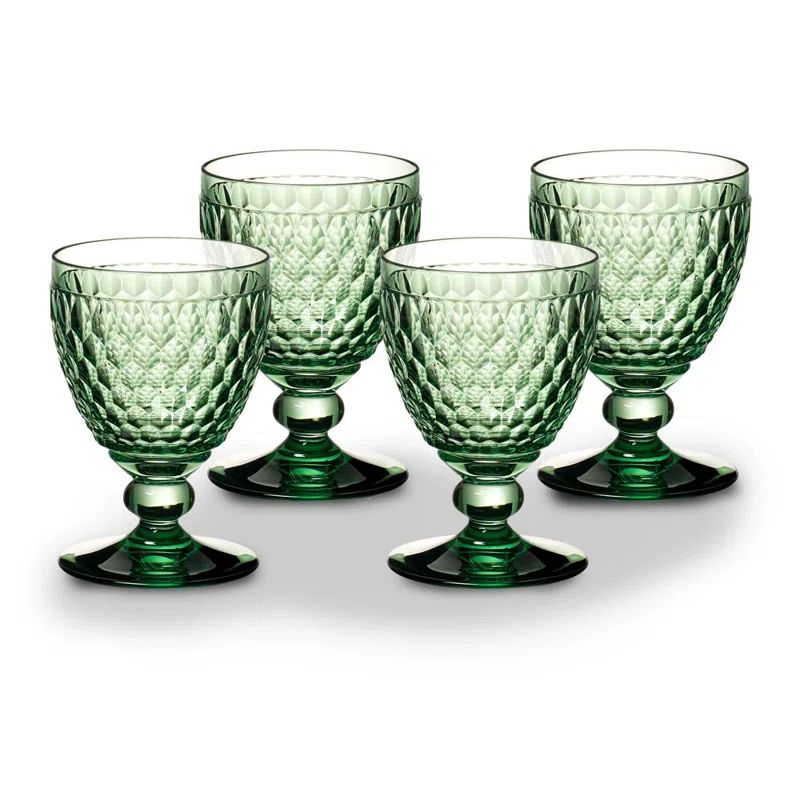Forest Green Textured Crystal Goblet Glass Set of 4