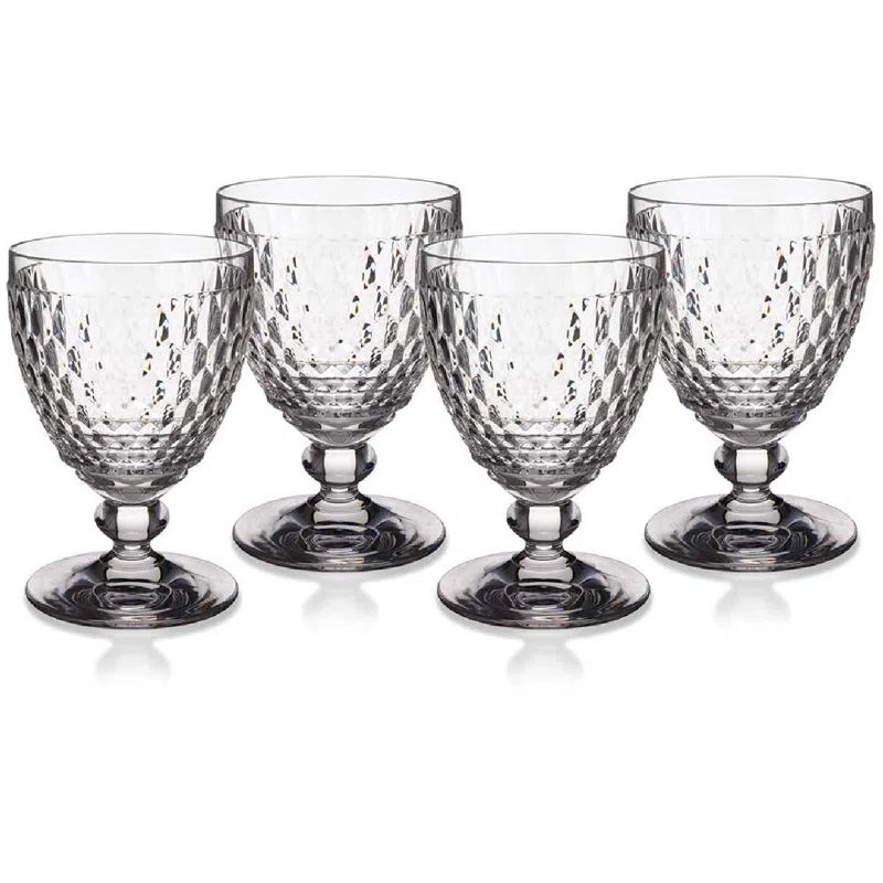 Boston Clear Crystal Goblet Set with Honeycomb Pattern