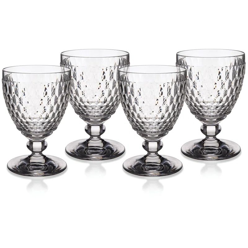 Boston Clear Crystal Goblet Set with Textured Design, 11 oz.
