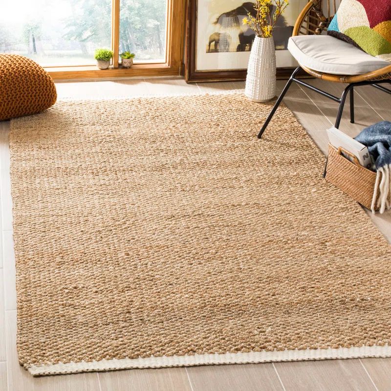 Hand-Knotted Beige Jute 9' x 12' Rectangular Area Rug
