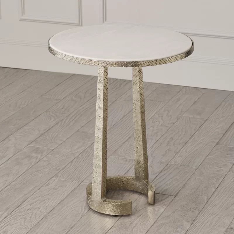 Elegant Round White Marble and Nickel C-Table, Large