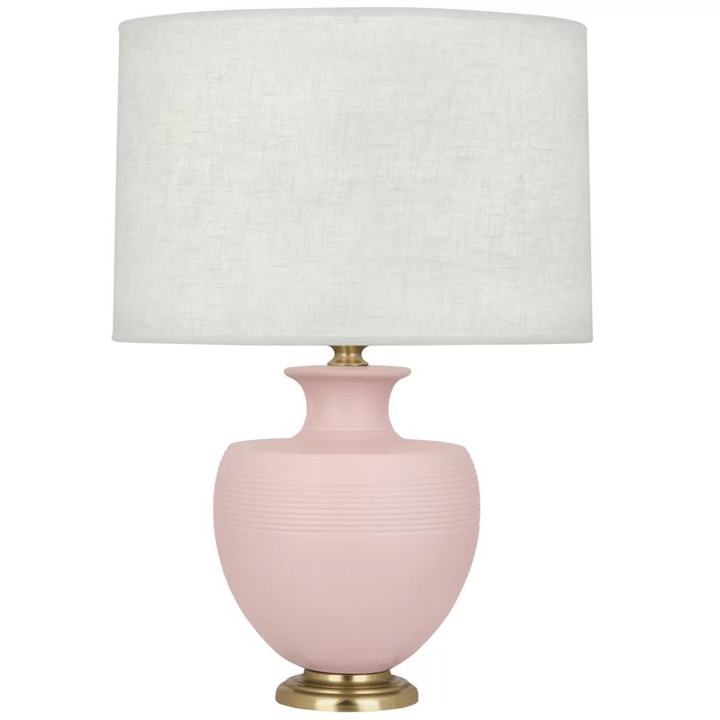 Atlas Woodrose Ceramic & Brass Table Lamp with Oyster Linen Shade