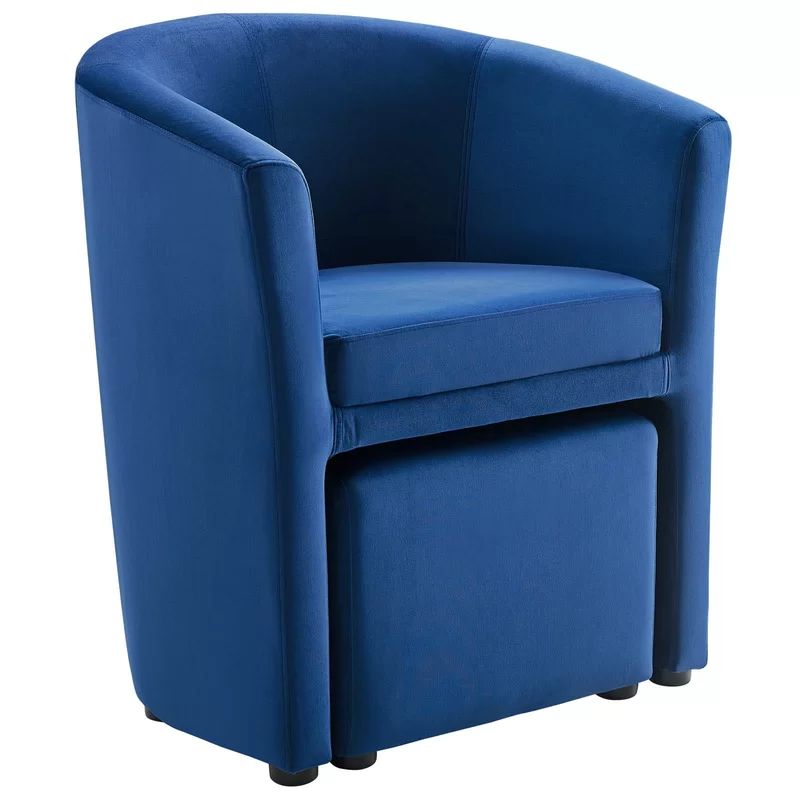 Navy Velvet Accent Chair with Tuck-Away Ottoman