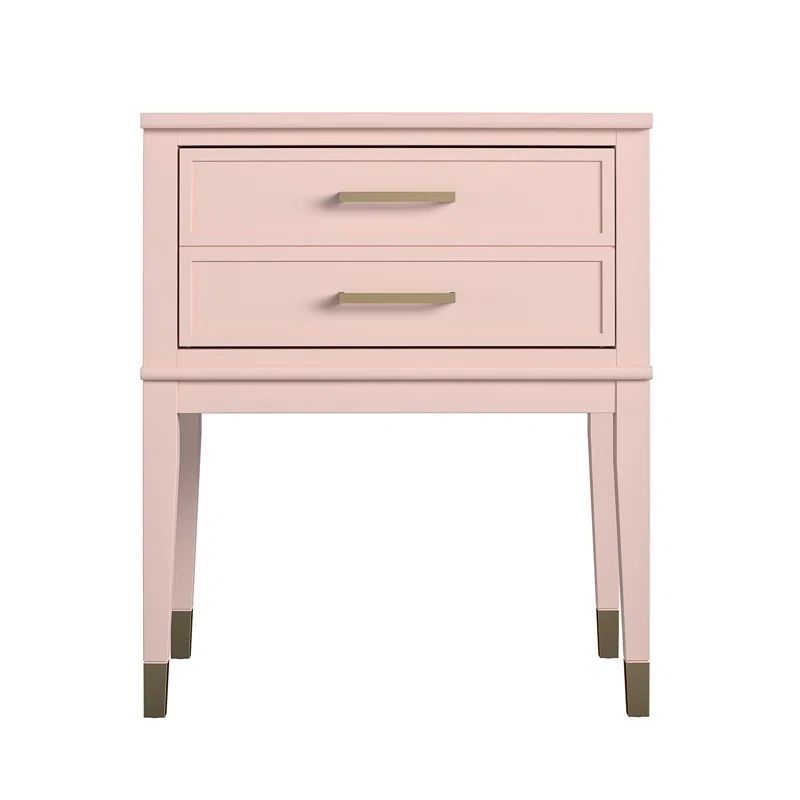 Westerleigh Modern Farmhouse Pink Wood Nightstand with Gold Accents