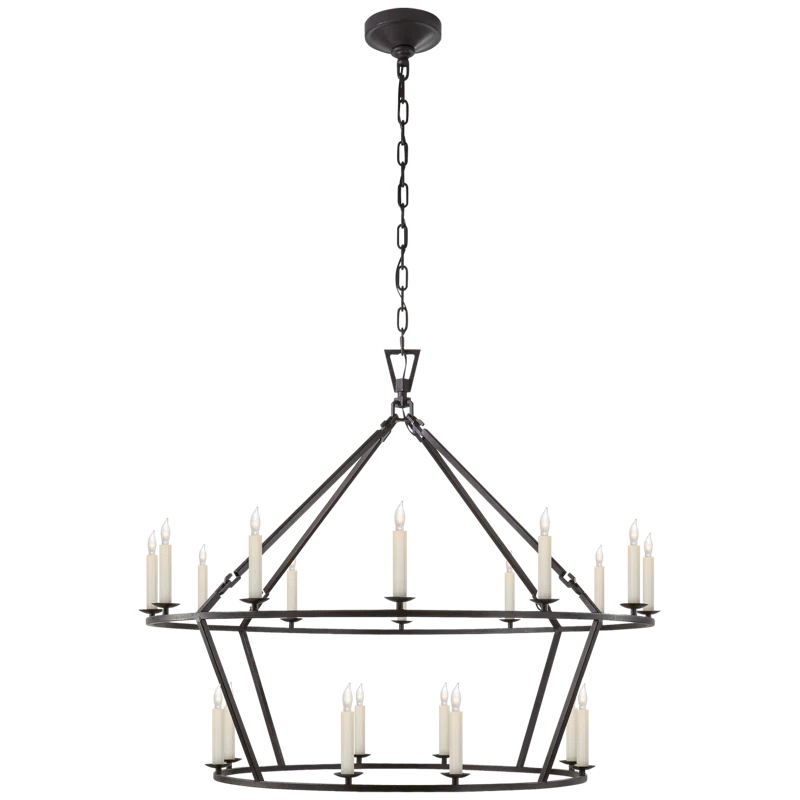 Elegant Nickel and Crystal 33" Plug-in Candle Chandelier