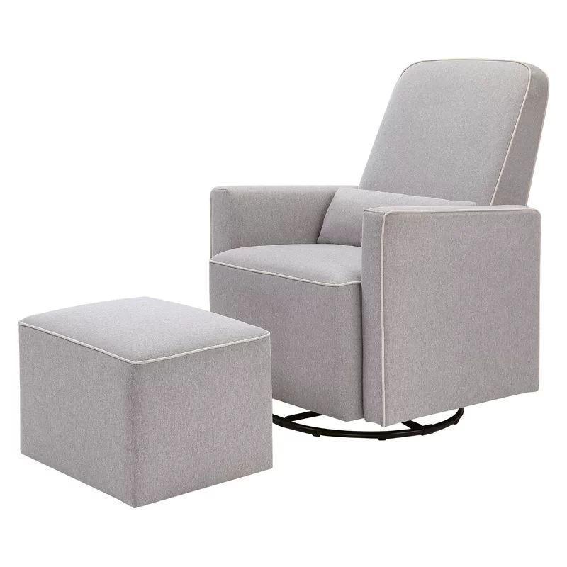 Gray Polyester Swivel Glider with Ottoman and Lumbar Pillow