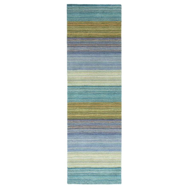 Brushstroke Striped Handmade Tufted Wool Blue/Yellow 8' x 10' Area Rug