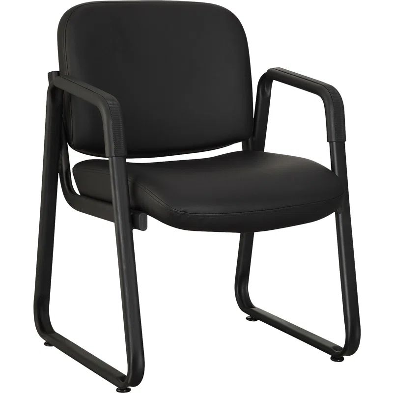 Black Leather Guest Chair with Metal Frame