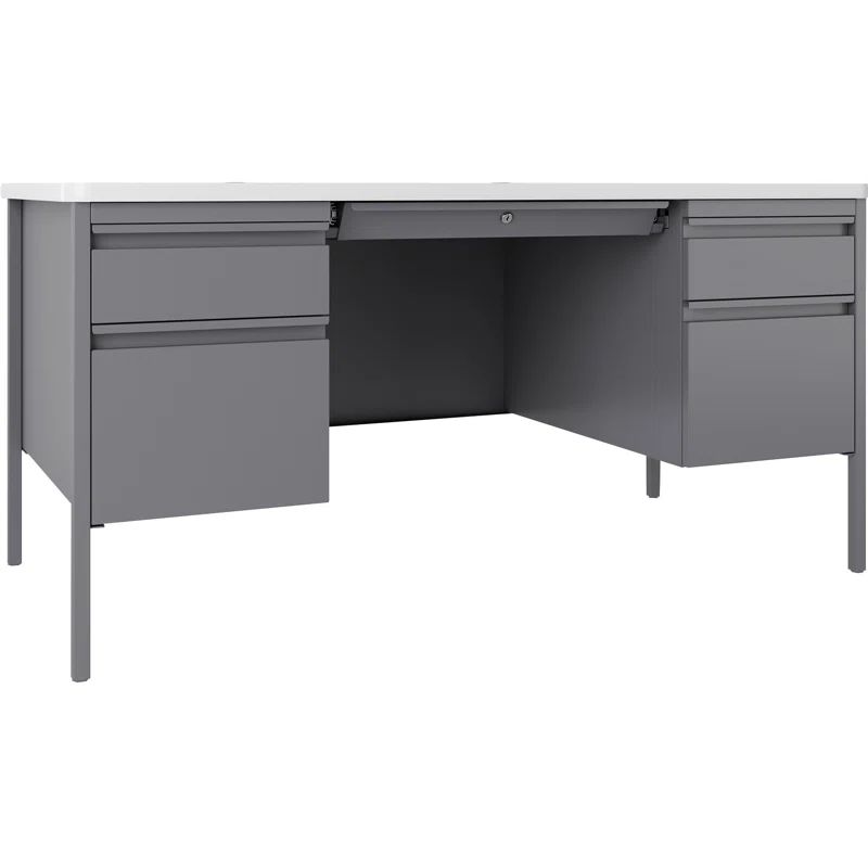 White and Gray Executive Desk with Drawers