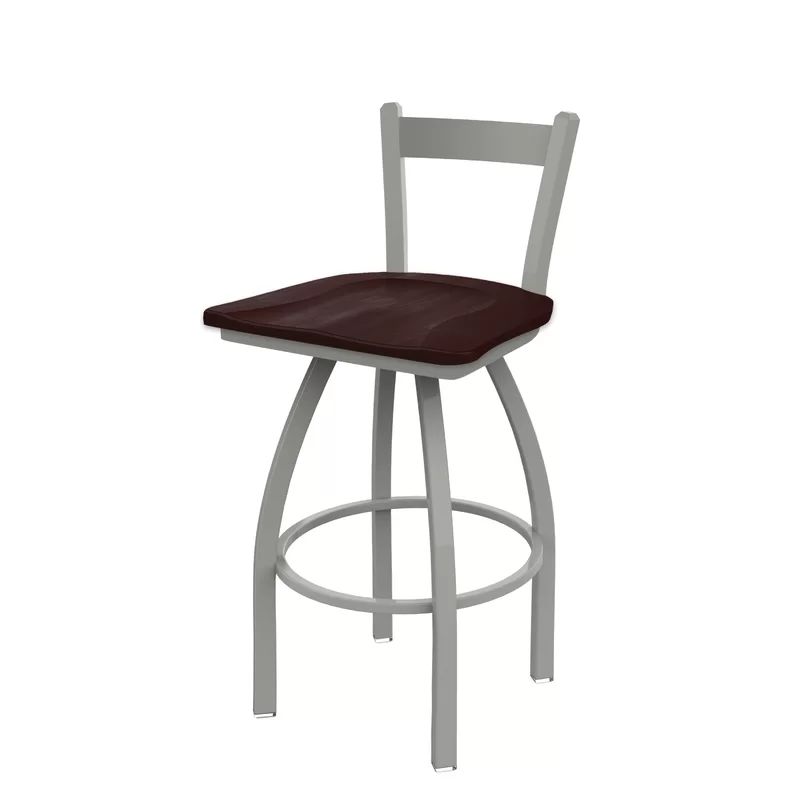 Transitional 25" Anodized Nickel & Dark Cherry Maple Swivel Counter Stool