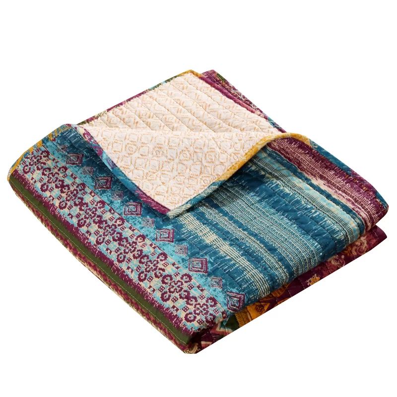 Southwest Reversible Cotton Throw Blanket, Fuchsia and Spruce