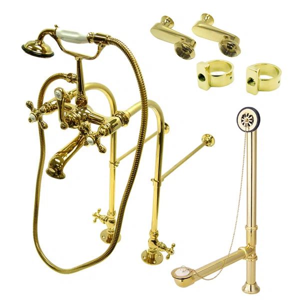 Polished Brass Vintage Freestanding Clawfoot Tub Faucet Package