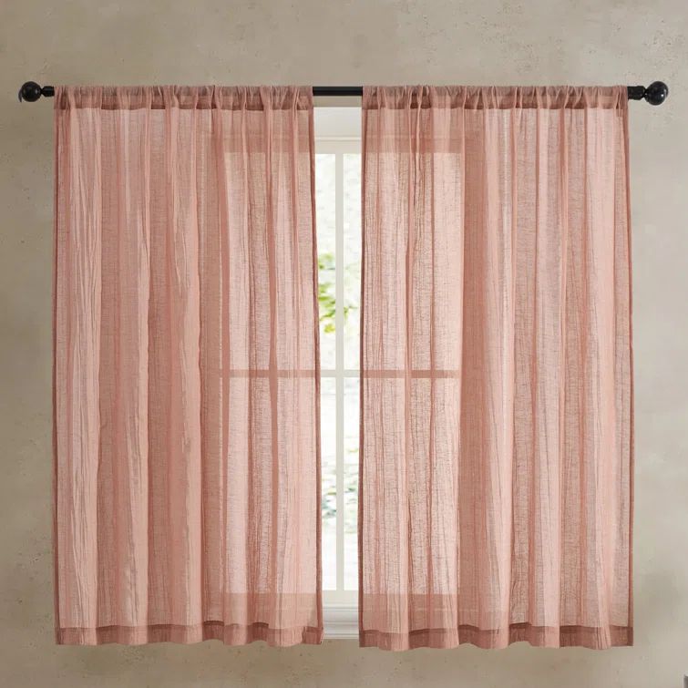 Rust Semi-Sheer Polyester Linen Window Curtain Panels, 50'' W