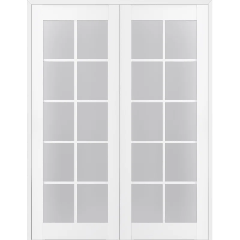Palladio 64" x 84" White Frosted Glass Wood Composite Double Prehung French Door