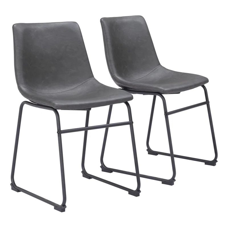 Charcoal Faux Leather Upholstered Side Chair with Metal Base