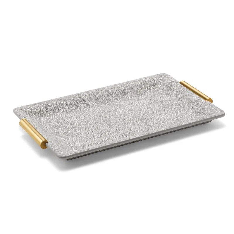 Gray Shagreen Vanity Tray with Gold Accents