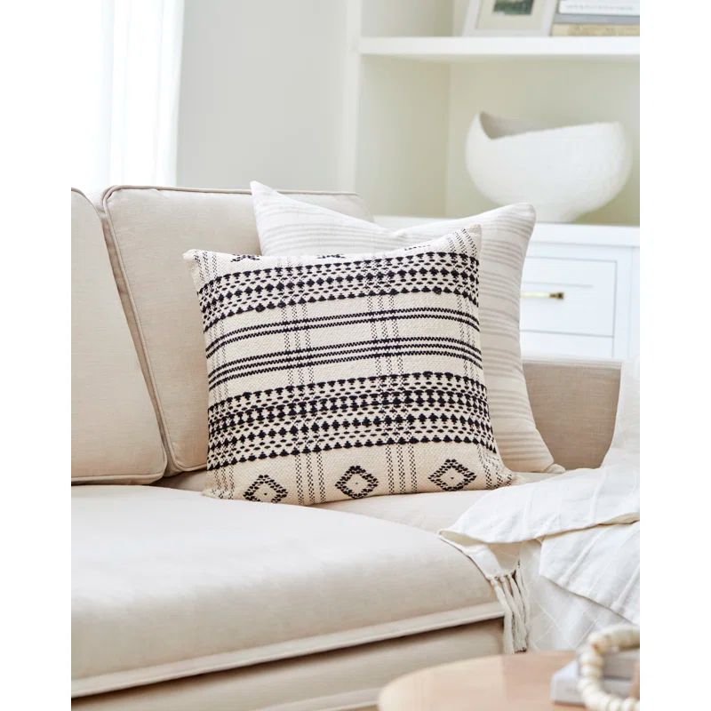 Beige and Black Cotton Square Accent Pillow Cover, 18"