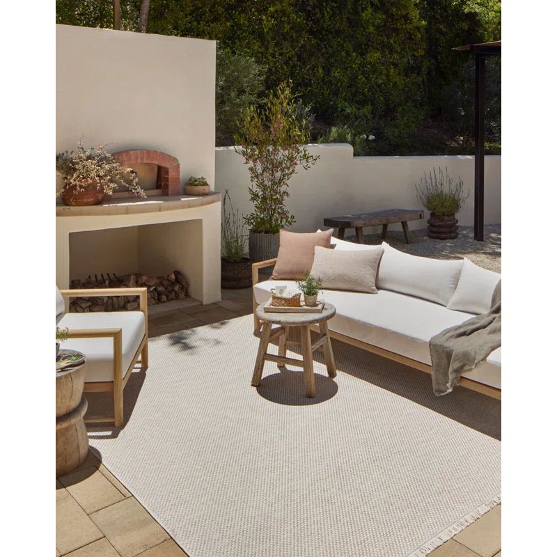 Ivory and Dove Hand-Knotted Geometric Wool Area Rug 5'1" x 7'7"